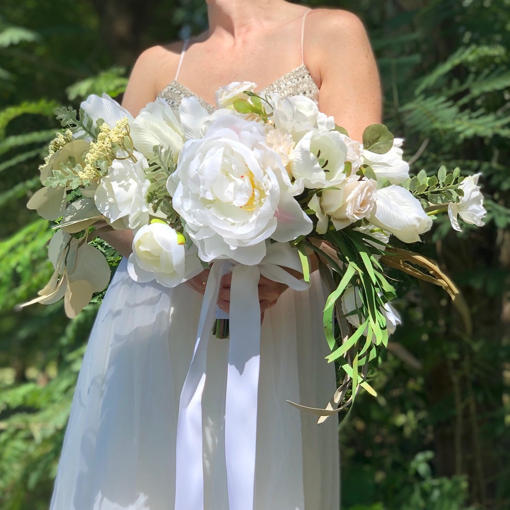 Wedding Bouquet, White Silk Artificial Bridal Bouquet